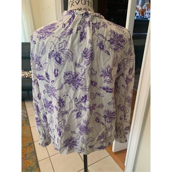 MOTF FLORAL PRINT TIE NECK LIGHTWEIGHT BLOUSE LONG SLEEVES - Picture 2 of 7